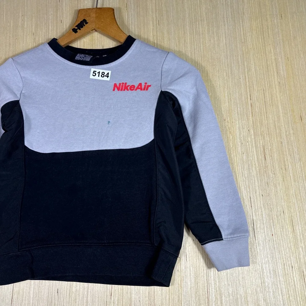 Nike Air Sweatshirt Kids Size 6 Grey Black Red Colorblock Crewneck Long Sleeve